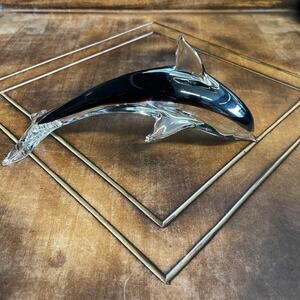 Art Glass Murano Style Swimming Big Dolphin 9"